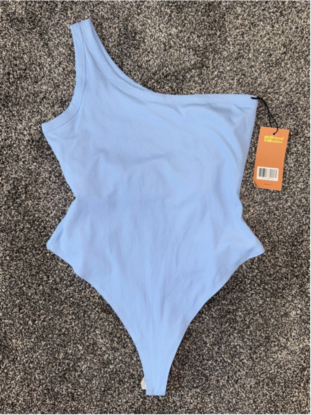 Women's Girlfriend Collective Light Blue Ribbed One-Shoulder Bodysuit XXL